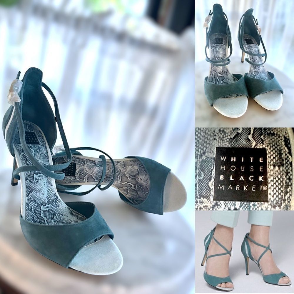 WHBM Colorblock Suede Strappy Heels | ILARIA Sea Shadow Size 7.5